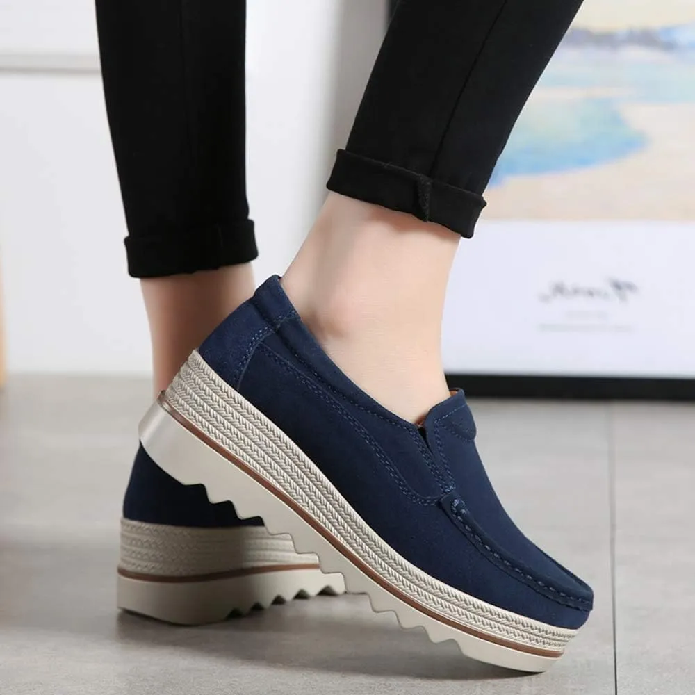 YING LAN Women Slip On Loafers Comfort Suede Moccasins Wide Low Top Shoes