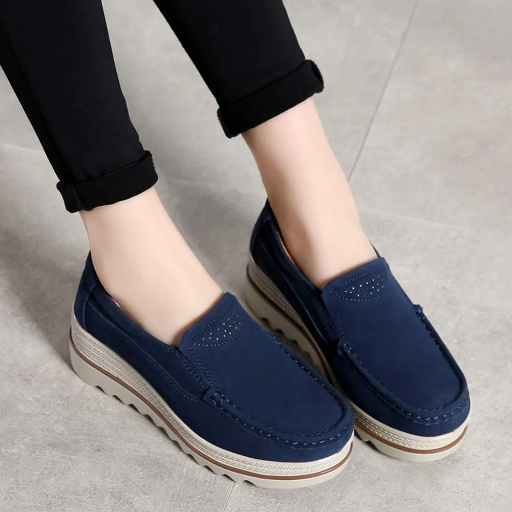 YING LAN Women Slip On Loafers Comfort Suede Moccasins Wide Low Top Shoes