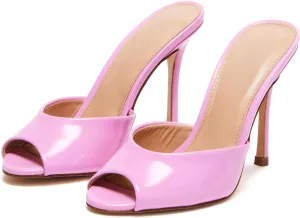 Yishaweiqi Women's Mesh Heeled Sandals Peep Toe Mules Slip on Stiletto High Heels Dress Sexy Slide Sandals