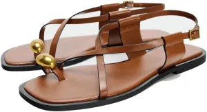 YIYA Women's Gladiator Flat Strappy Sandals Open Square Toe Flat Low Heels Ankle Strap Summer Dress Wrap Shoes