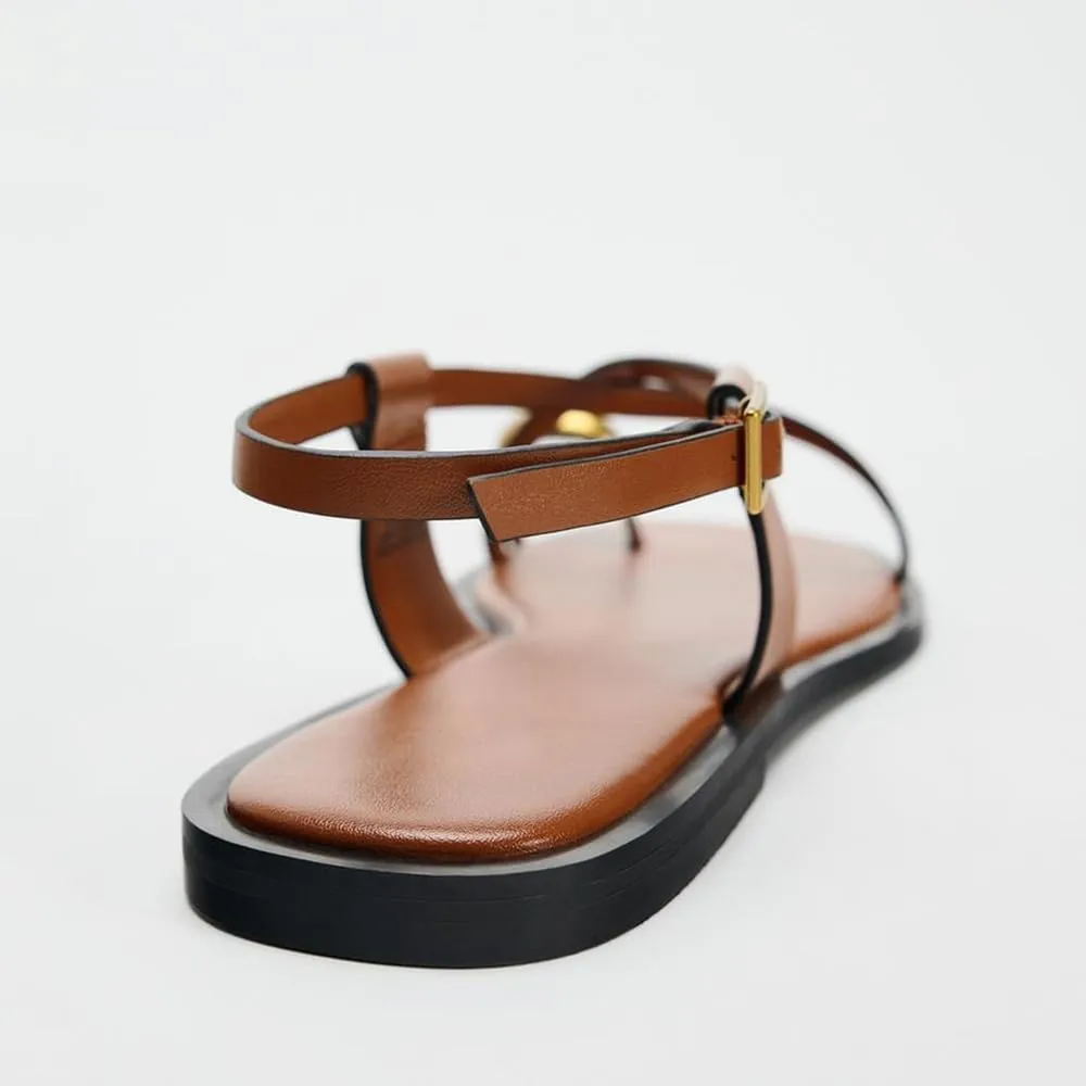 YIYA Women's Gladiator Flat Strappy Sandals Open Square Toe Flat Low Heels Ankle Strap Summer Dress Wrap Shoes