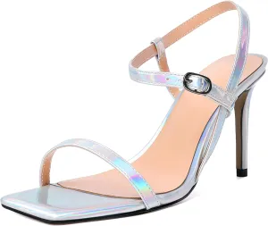 YODEKS Women's High Heel Sandals Open Square Toe Strappy Stiletto Heels Ankle Strap Shoes