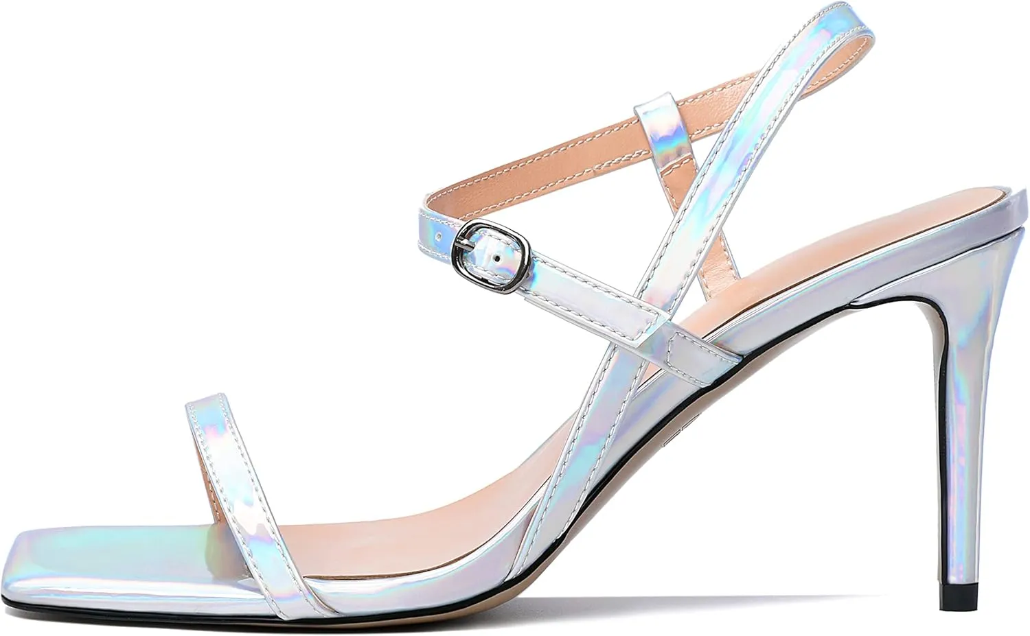YODEKS Women's High Heel Sandals Open Square Toe Strappy Stiletto Heels Ankle Strap Shoes