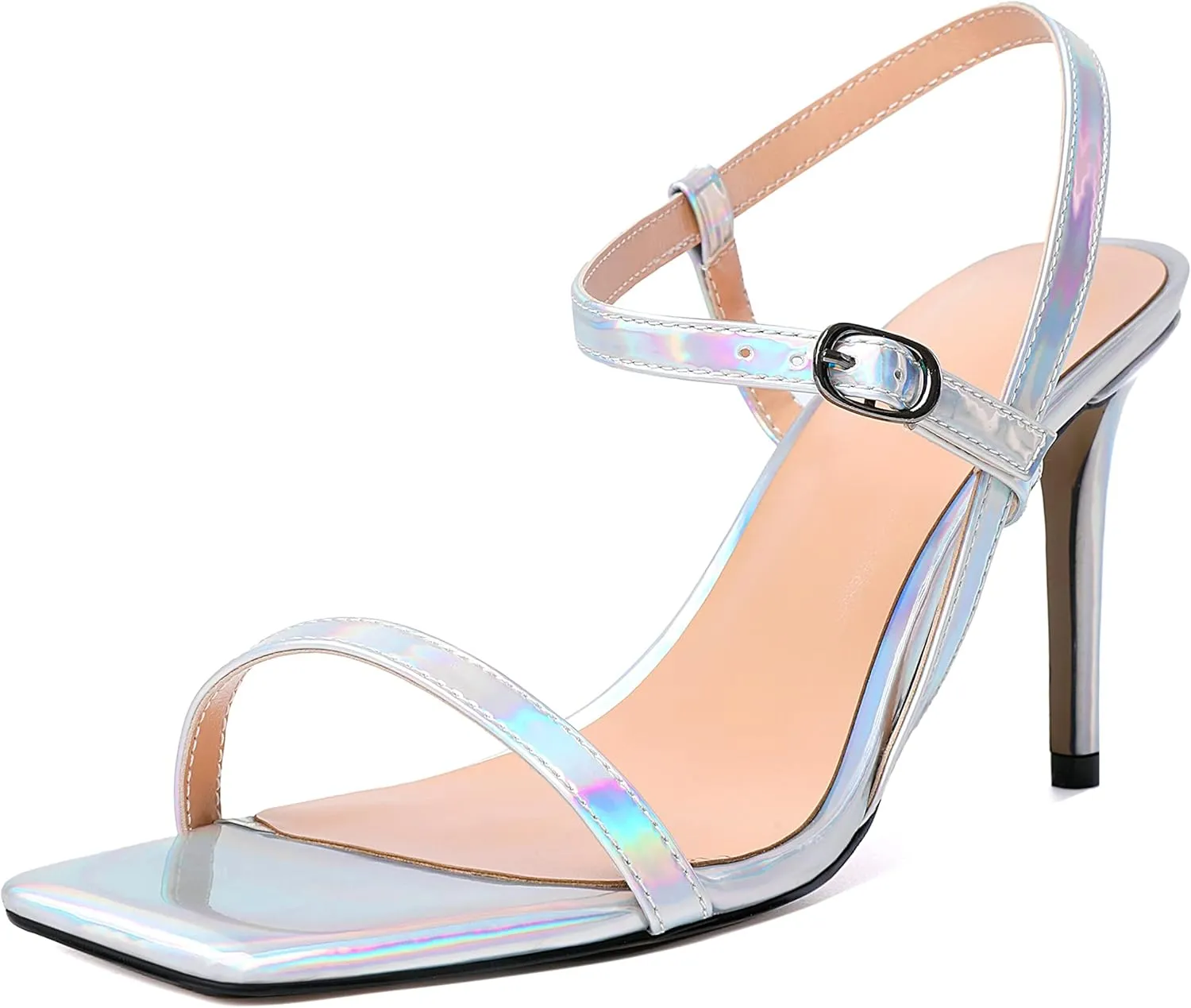 YODEKS Women's High Heel Sandals Open Square Toe Strappy Stiletto Heels Ankle Strap Shoes