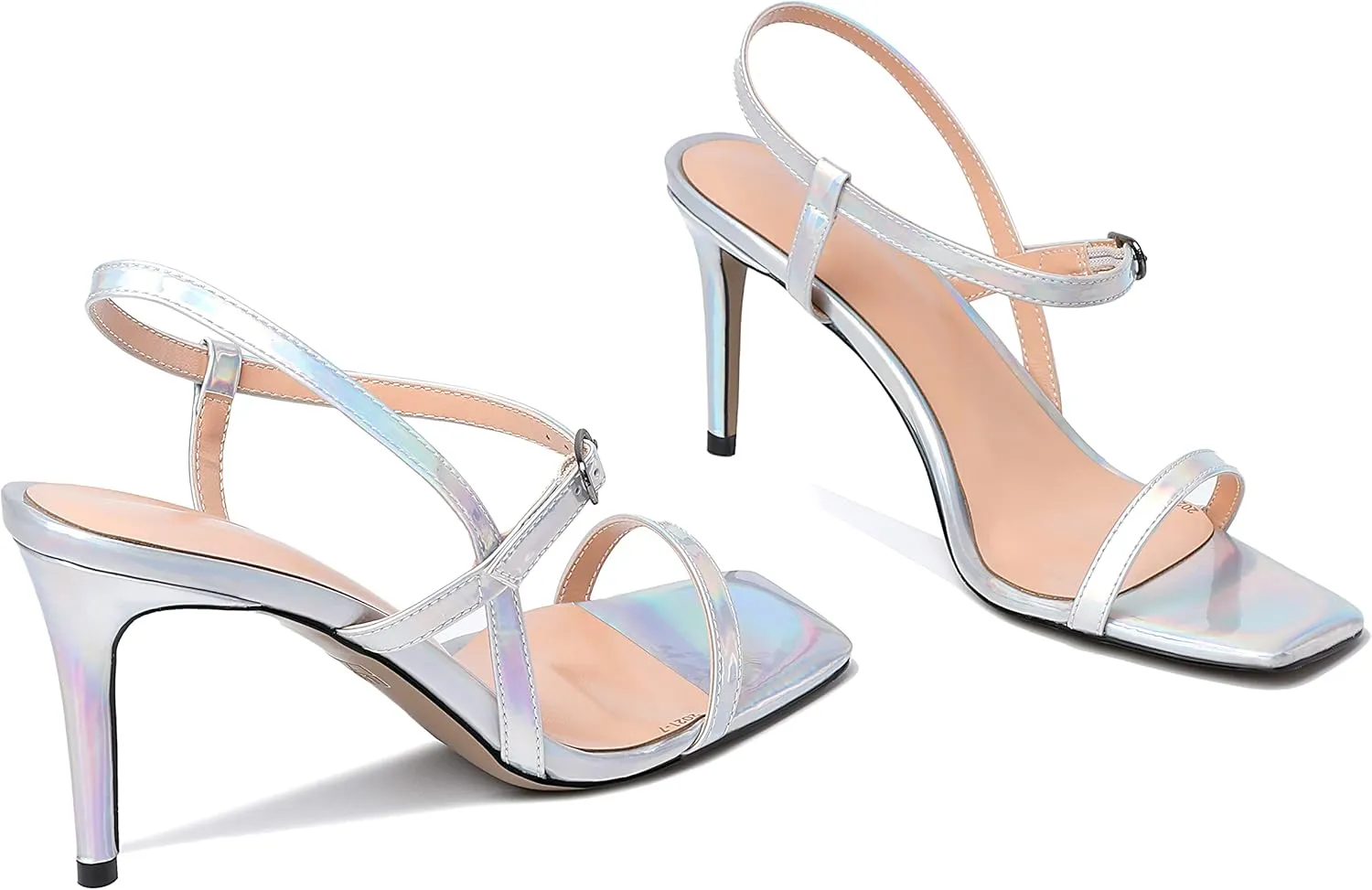 YODEKS Women's High Heel Sandals Open Square Toe Strappy Stiletto Heels Ankle Strap Shoes