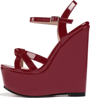 YODEKS Women's Wedge Heel Sandals Sexy Platform Open Toe Ankle Strap Fashion Mary Jane Summer Dress Patent Leather Sandals