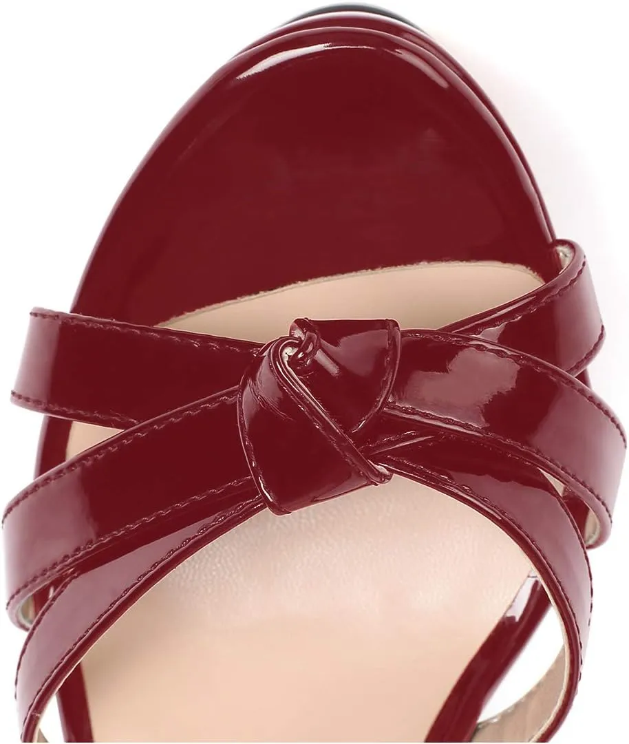 YODEKS Women's Wedge Heel Sandals Sexy Platform Open Toe Ankle Strap Fashion Mary Jane Summer Dress Patent Leather Sandals