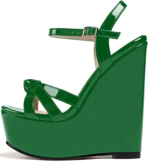 YODEKS Women's Wedge Heel Sandals Sexy Platform Open Toe Ankle Strap Fashion Mary Jane Summer Dress Patent Leather Sandals