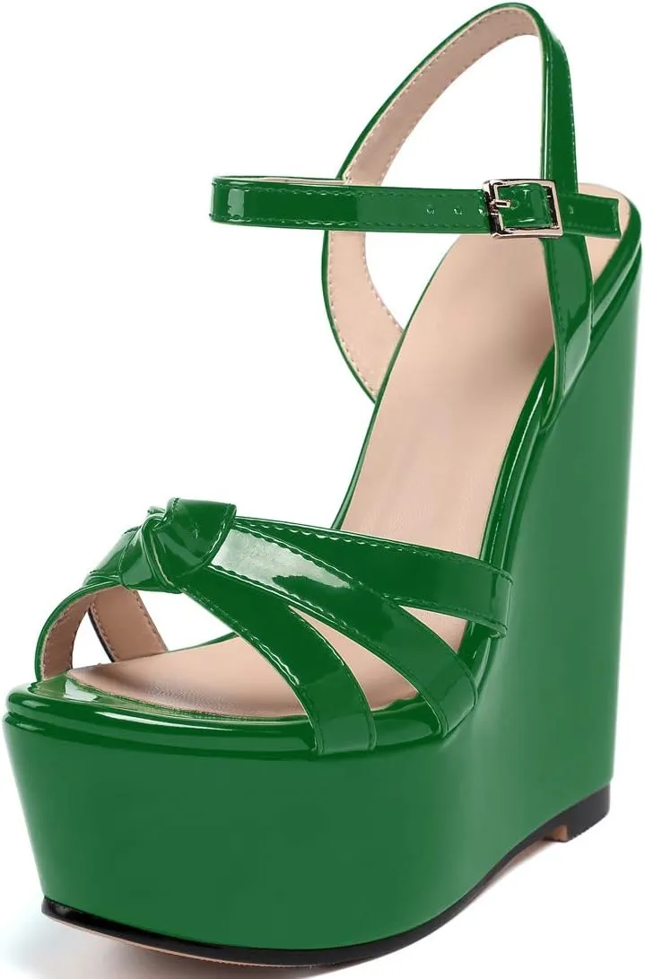 YODEKS Women's Wedge Heel Sandals Sexy Platform Open Toe Ankle Strap Fashion Mary Jane Summer Dress Patent Leather Sandals