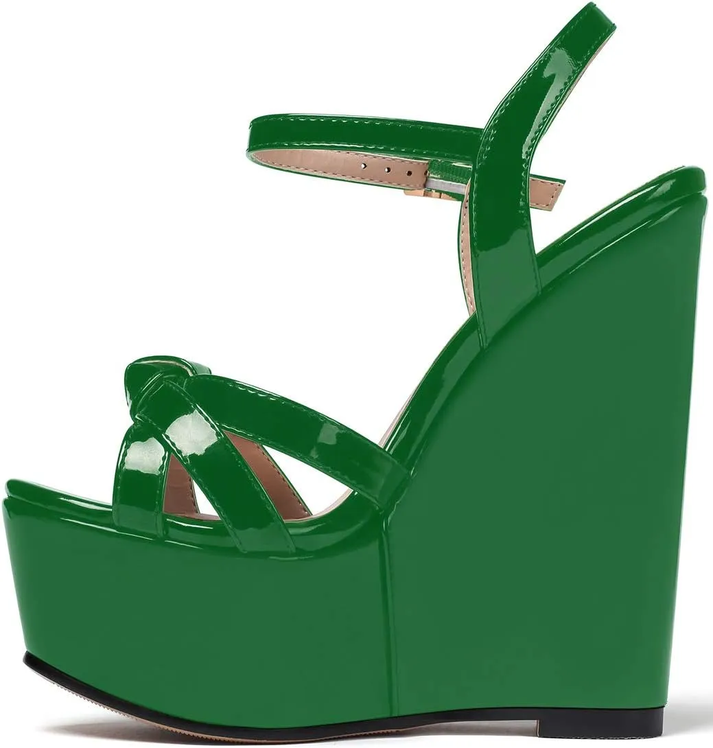 YODEKS Women's Wedge Heel Sandals Sexy Platform Open Toe Ankle Strap Fashion Mary Jane Summer Dress Patent Leather Sandals