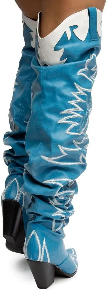 YOKI Cowgirl Boots Women, Over the Knee Western Cowboy Boots for Women with Chunky Block Heels
