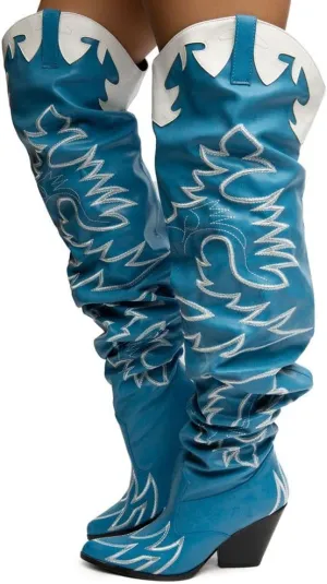 YOKI Cowgirl Boots Women, Over the Knee Western Cowboy Boots for Women with Chunky Block Heels
