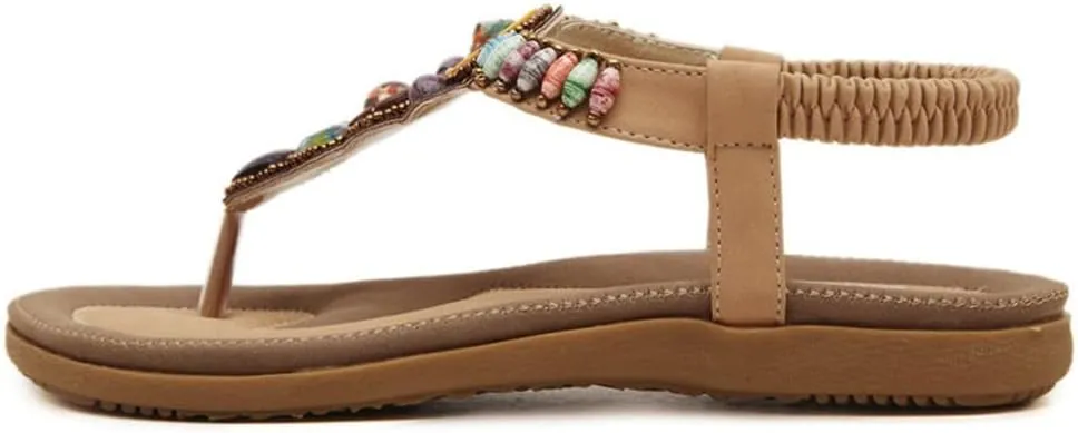 Youllyuu Women Bohemian Beaded Sandals Clip Toe Flat Shoes Summer Beach Sandals Shoes