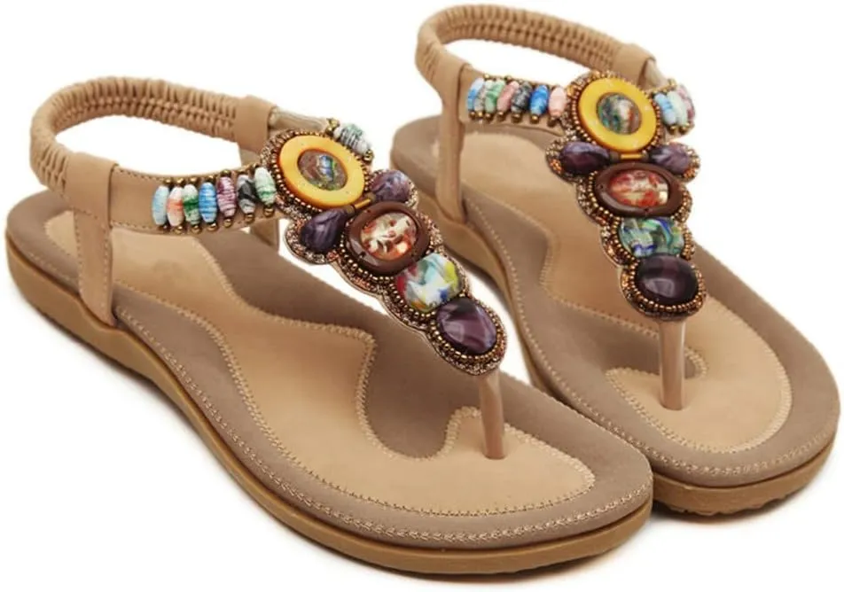Youllyuu Women Bohemian Beaded Sandals Clip Toe Flat Shoes Summer Beach Sandals Shoes