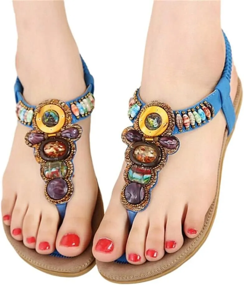 Youllyuu Women Bohemian Beaded Sandals Clip Toe Flat Shoes Summer Beach Sandals Shoes