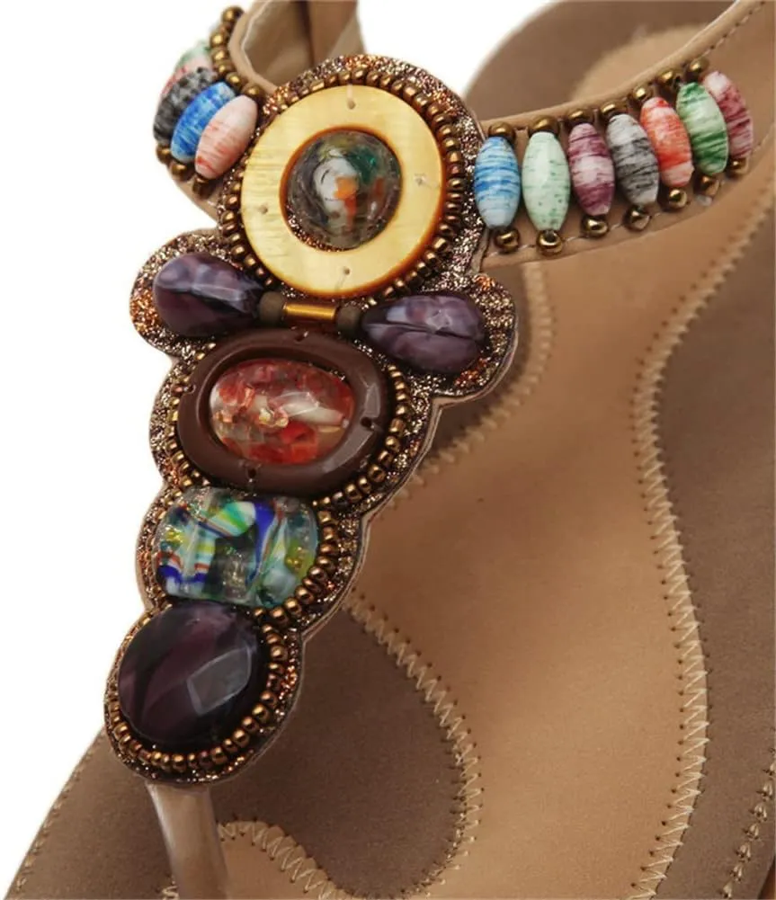 Youllyuu Women Bohemian Beaded Sandals Clip Toe Flat Shoes Summer Beach Sandals Shoes