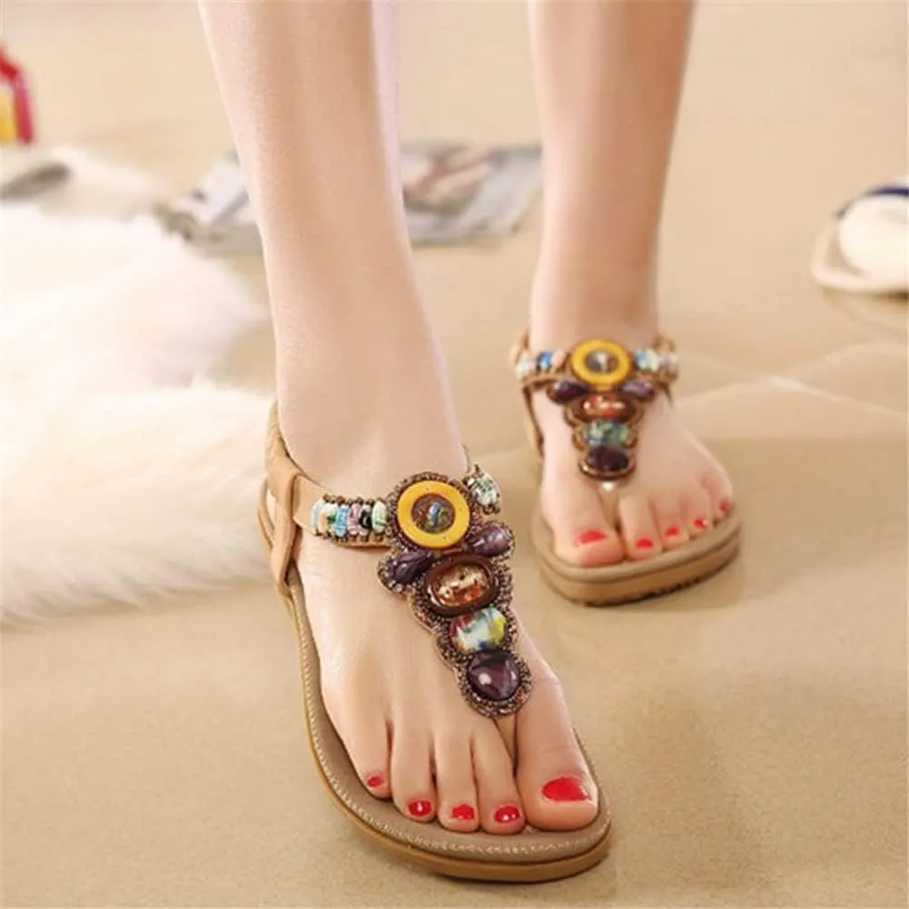 Youllyuu Women Bohemian Beaded Sandals Clip Toe Flat Shoes Summer Beach Sandals Shoes
