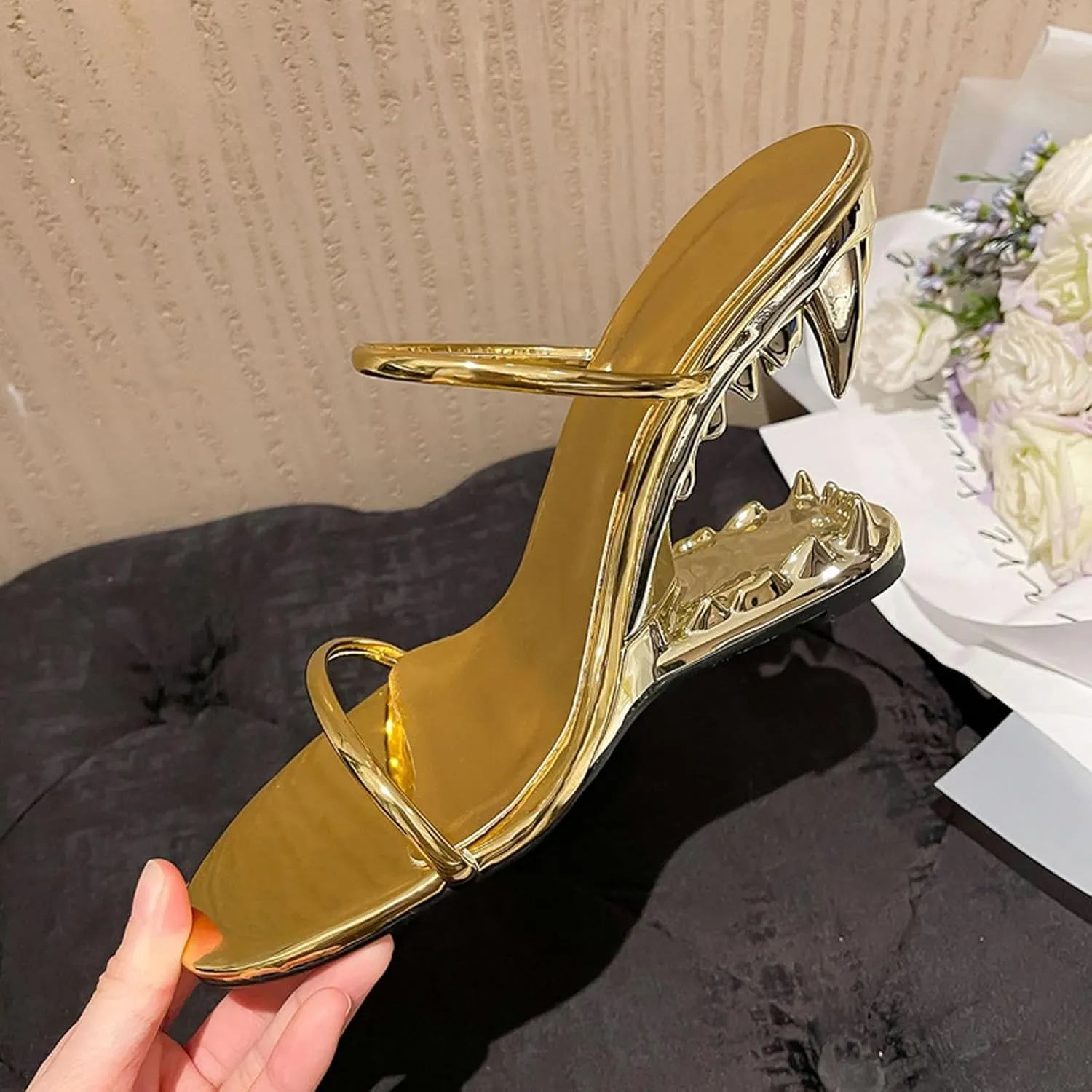 YXCFEWD Wedge Sandals for Women Open Toe Wedge Shark Teeth Heels for Women Square Toe Wedge Mules