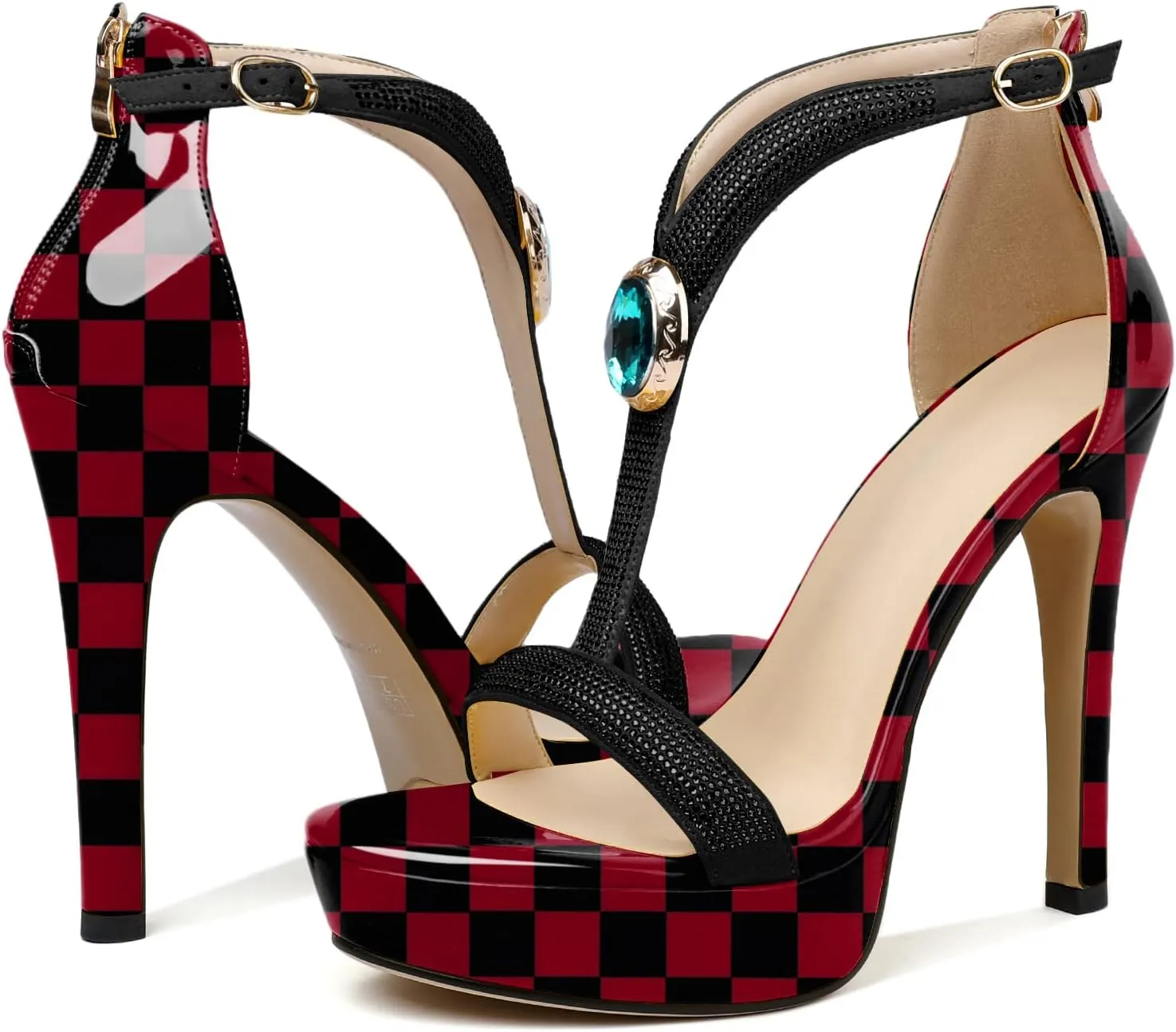 Zamikoo High Heel Sandals for women Ankle Strap Platform High Heels Open Toe Stiletto Rhinestone Heels Heeled Pumps Dress Shoes for Wedding Party