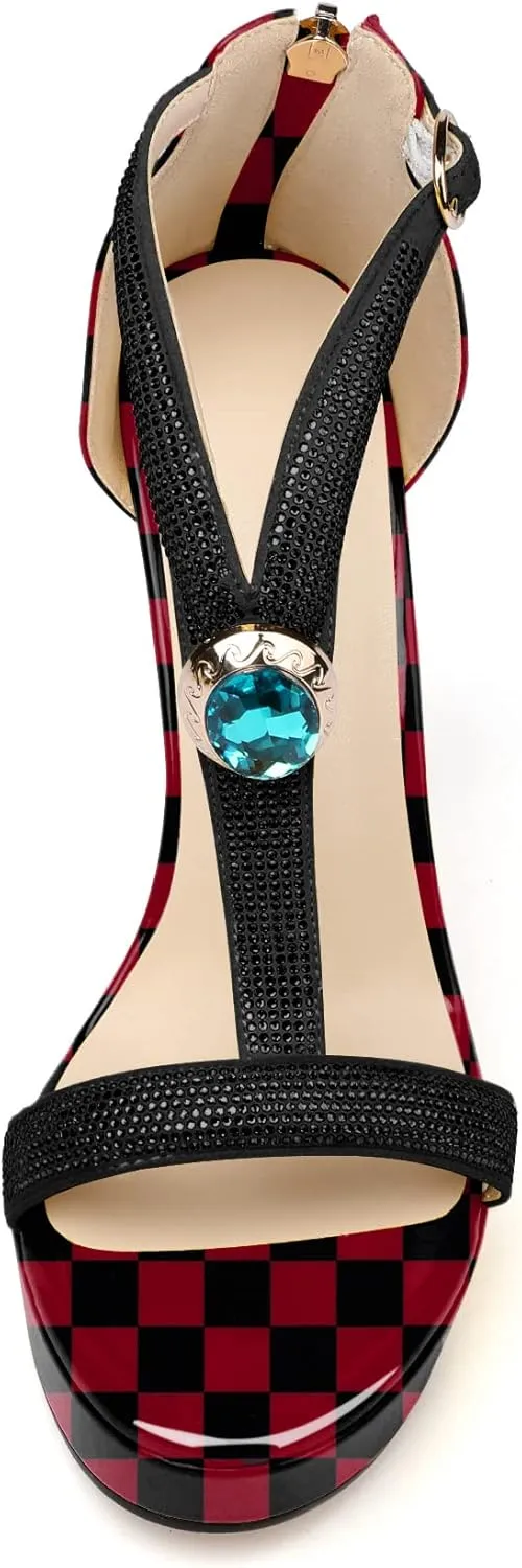 Zamikoo High Heel Sandals for women Ankle Strap Platform High Heels Open Toe Stiletto Rhinestone Heels Heeled Pumps Dress Shoes for Wedding Party