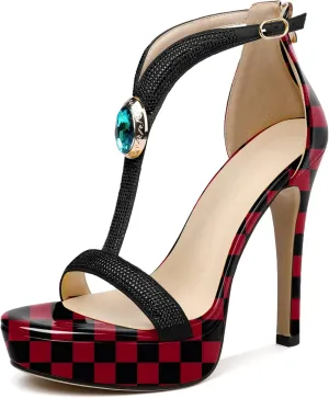Zamikoo High Heel Sandals for women Ankle Strap Platform High Heels Open Toe Stiletto Rhinestone Heels Heeled Pumps Dress Shoes for Wedding Party