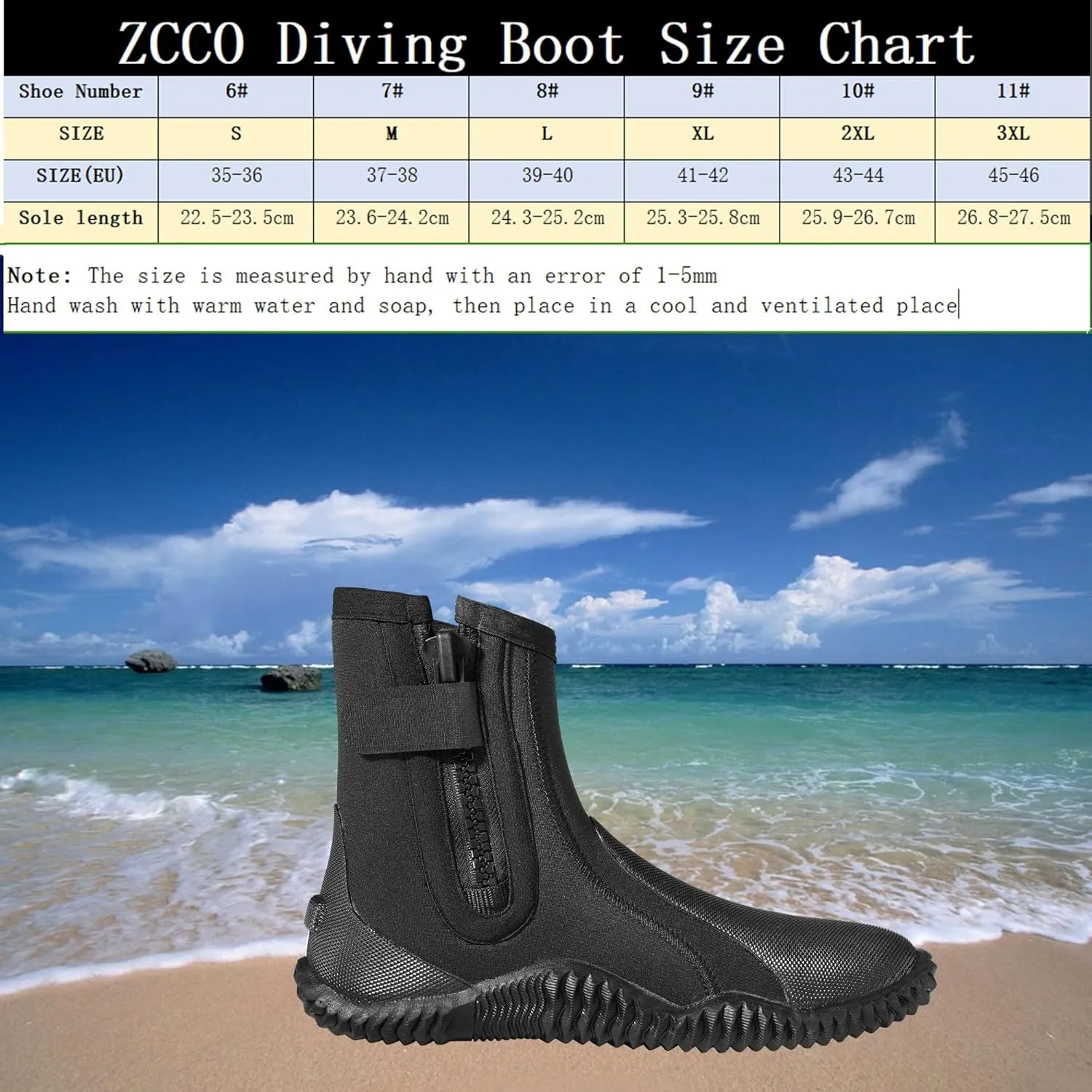 ZCCO 5mm Neoprene Diving Boots with Anti-Slip Rubber Sole, Scuba Snorkeling Boots, Ideal for Water Sports, Black
