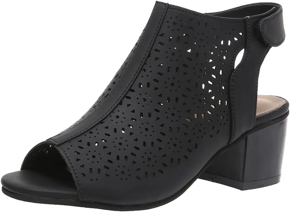 ZDLJLY Peep Toe Booties Women, Ankle Booties Skeleton Boots Hook & Loop Strap Cut Out Mid Block Heel Sandals for Women