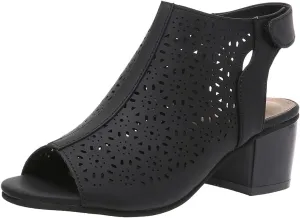 ZDLJLY Peep Toe Booties Women, Ankle Booties Skeleton Boots Hook & Loop Strap Cut Out Mid Block Heel Sandals for Women
