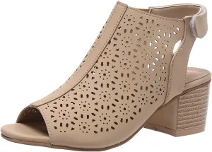ZDLJLY Peep Toe Booties Women, Ankle Booties Skeleton Boots Hook & Loop Strap Cut Out Mid Block Heel Sandals for Women