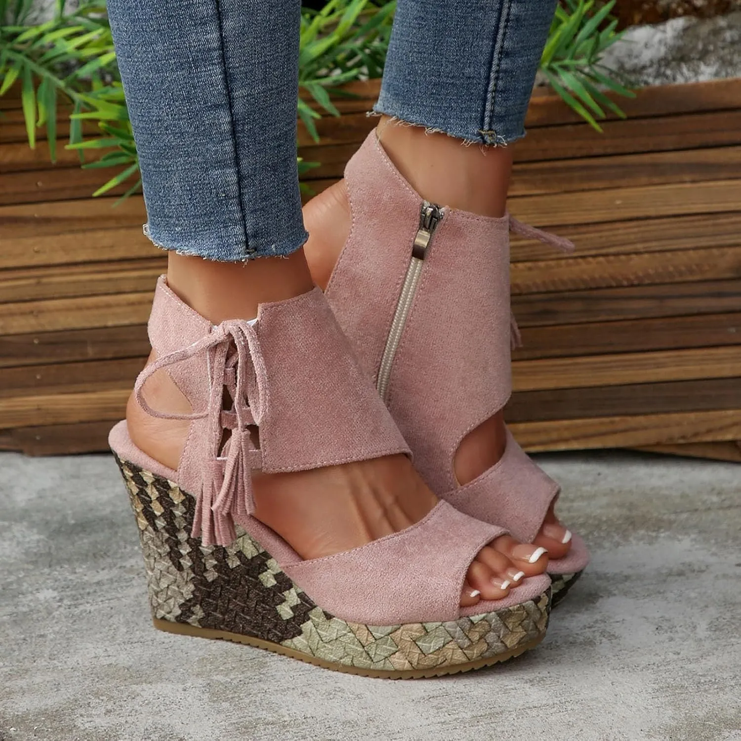 ZDLJYL Womens Espadrilles Wedges Sandals Heels Open Toe Tie Lace Up Platform Ankle Strap Summer Dress Shoes Boho Party Shoes