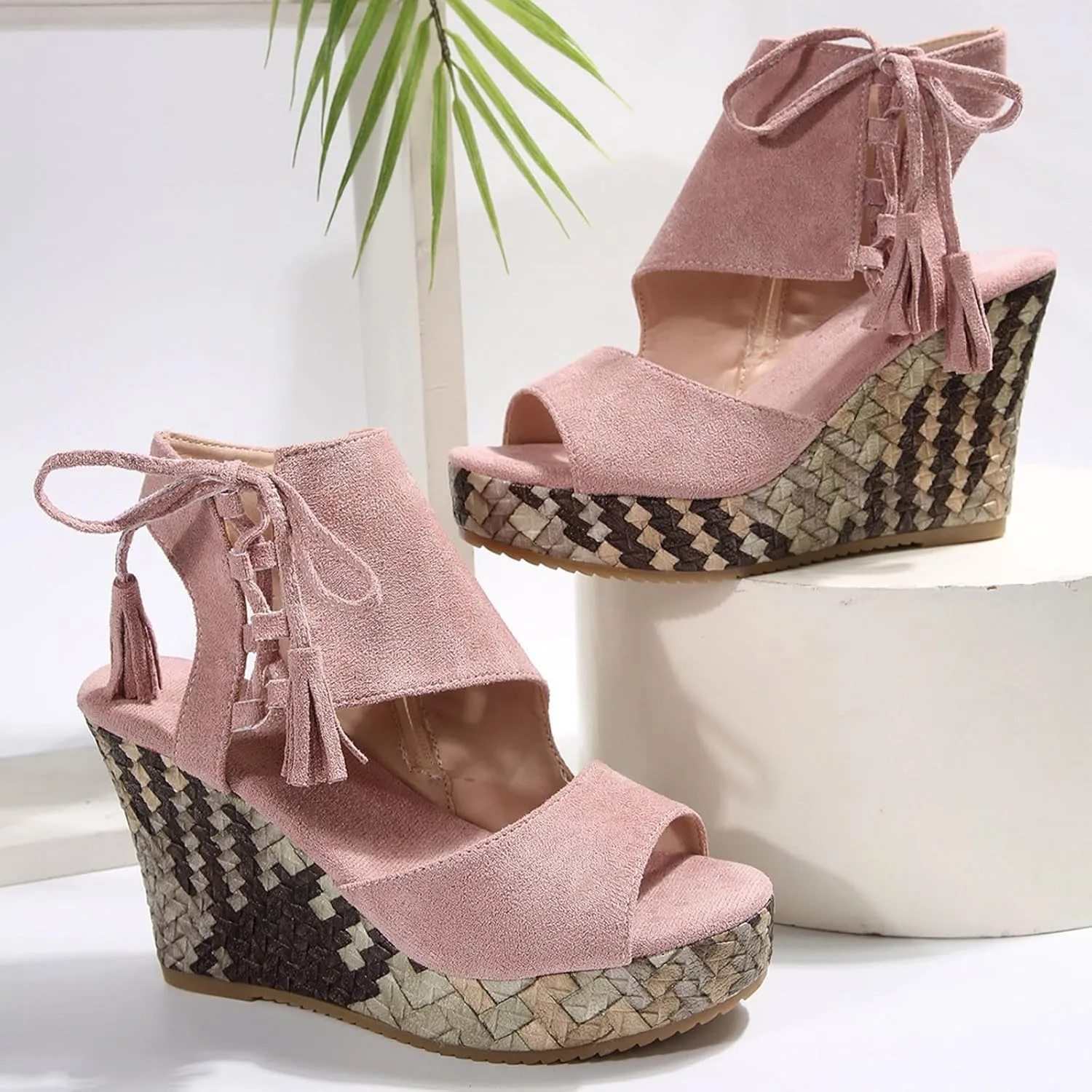 ZDLJYL Womens Espadrilles Wedges Sandals Heels Open Toe Tie Lace Up Platform Ankle Strap Summer Dress Shoes Boho Party Shoes