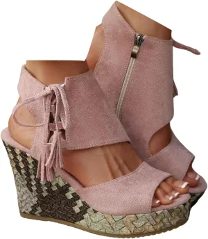 ZDLJYL Womens Espadrilles Wedges Sandals Heels Open Toe Tie Lace Up Platform Ankle Strap Summer Dress Shoes Boho Party Shoes