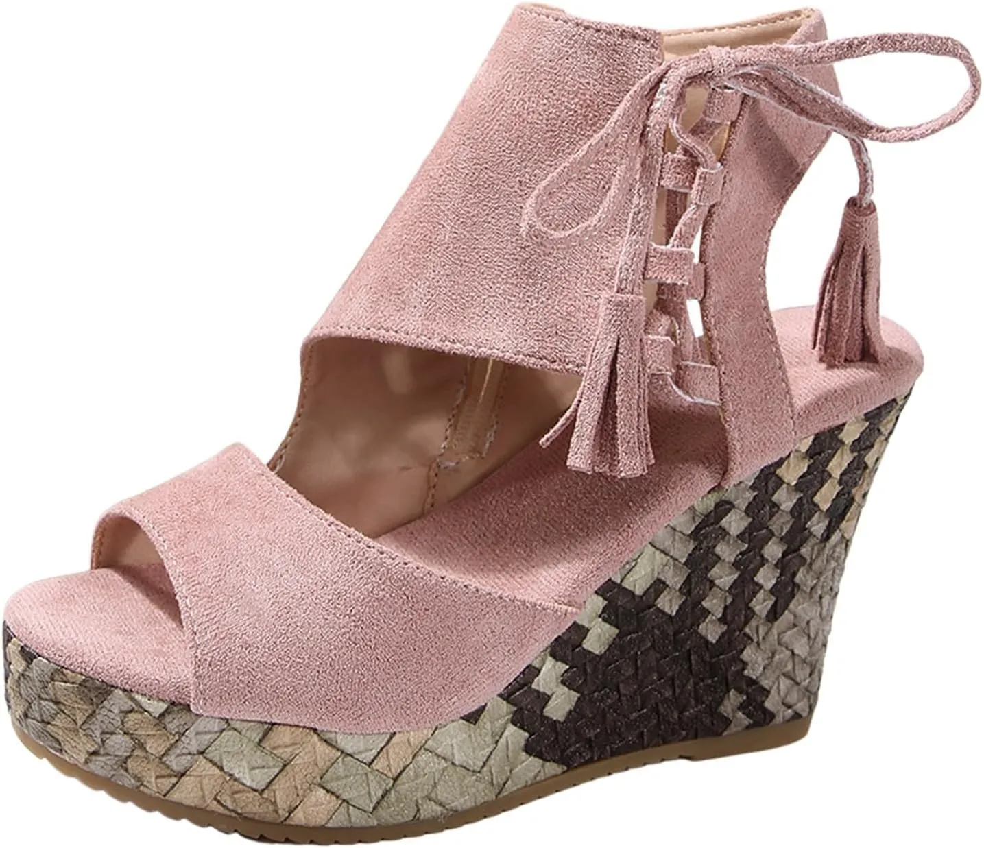 ZDLJYL Womens Espadrilles Wedges Sandals Heels Open Toe Tie Lace Up Platform Ankle Strap Summer Dress Shoes Boho Party Shoes