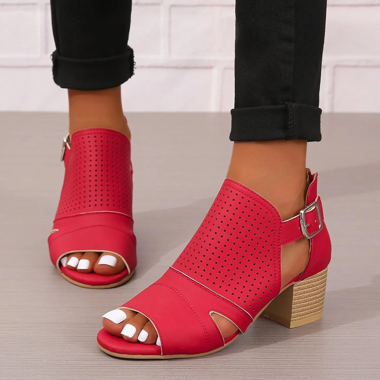 ZDLJYL Womens Peep Toe Heels Chunky Heel Booties Cutout Ankle Boots for Women High Heel Chunky Block Sandals