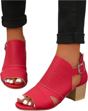 ZDLJYL Womens Peep Toe Heels Chunky Heel Booties Cutout Ankle Boots for Women High Heel Chunky Block Sandals