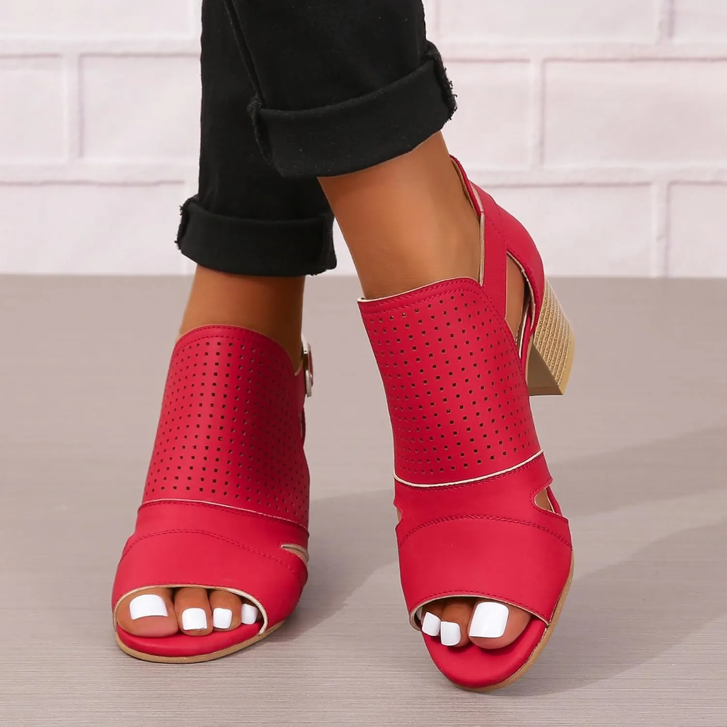 ZDLJYL Womens Peep Toe Heels Chunky Heel Booties Cutout Ankle Boots for Women High Heel Chunky Block Sandals