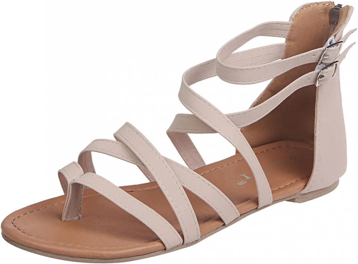 ZDLJYL Women's Wide Width Flat Sandals Summer Buckle Ankle Strap Gladiator Open Toe Flip Flop Sandal Beach Shoes for Women