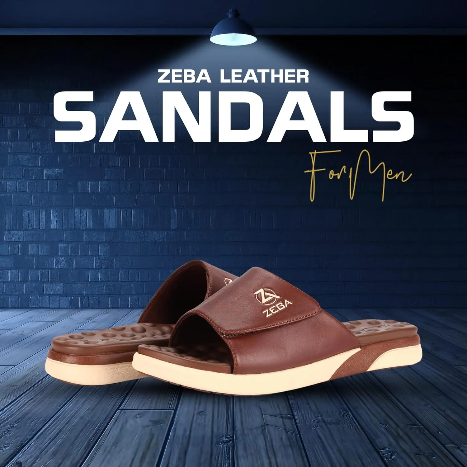ZEBA Men's Premium Leather Easy Slip-On Massaging Sandals Slides