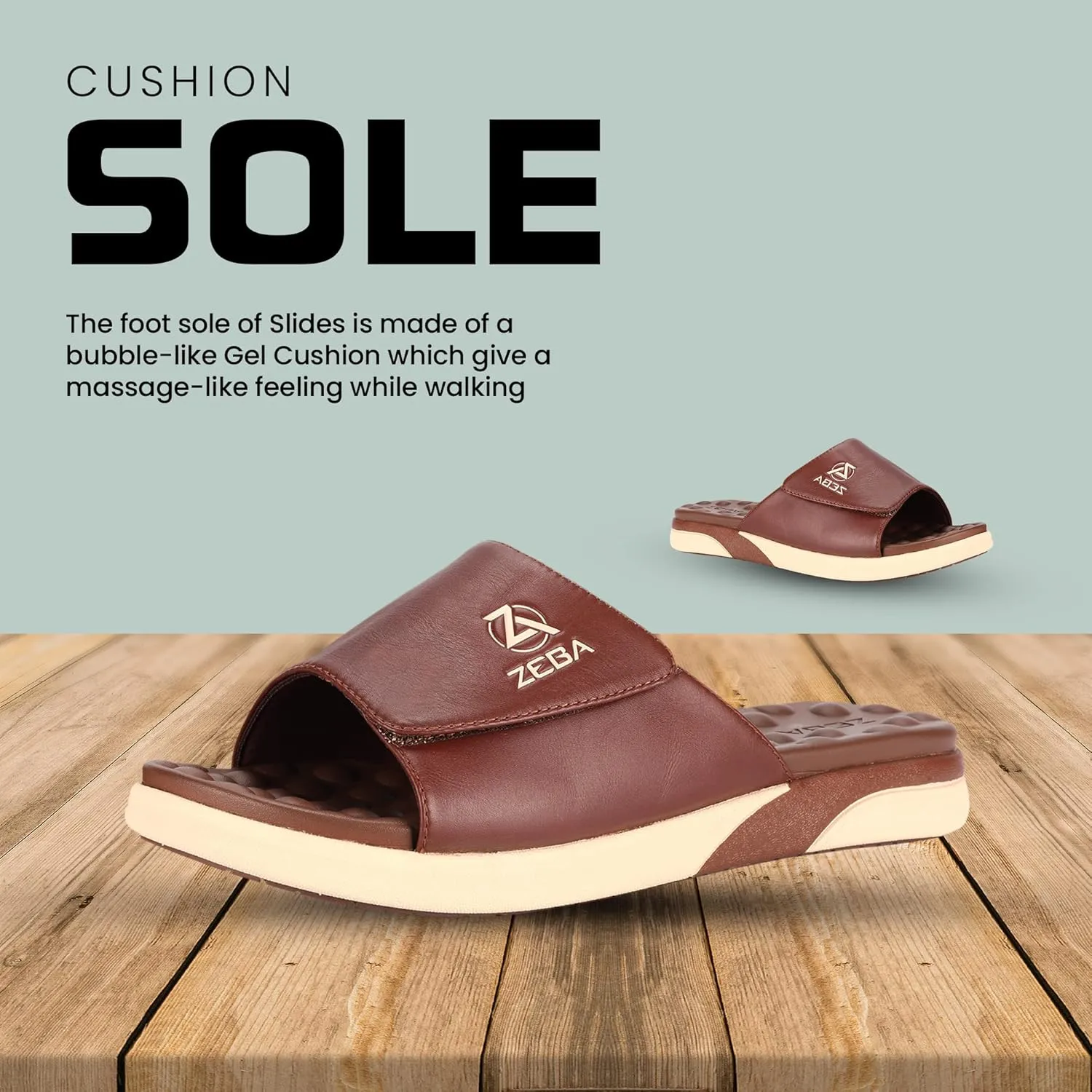 ZEBA Men's Premium Leather Easy Slip-On Massaging Sandals Slides