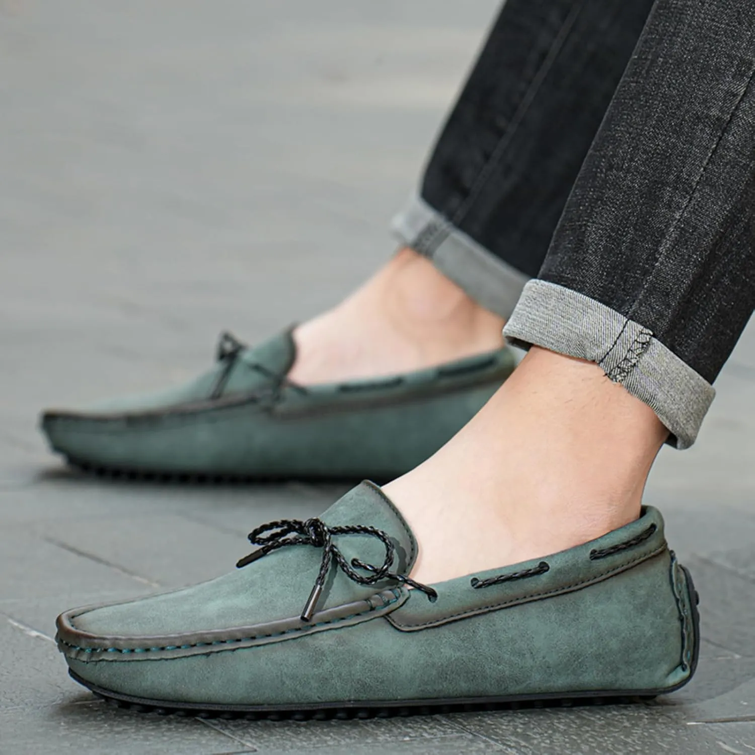 Zeberfi Men's Leather Moccasins Penny Loafers Casual Lace up Slip on Gommino Flat Driving Shoes Comfort Dress Boat Shoes