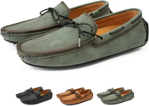 Zeberfi Men's Leather Moccasins Penny Loafers Casual Lace up Slip on Gommino Flat Driving Shoes Comfort Dress Boat Shoes