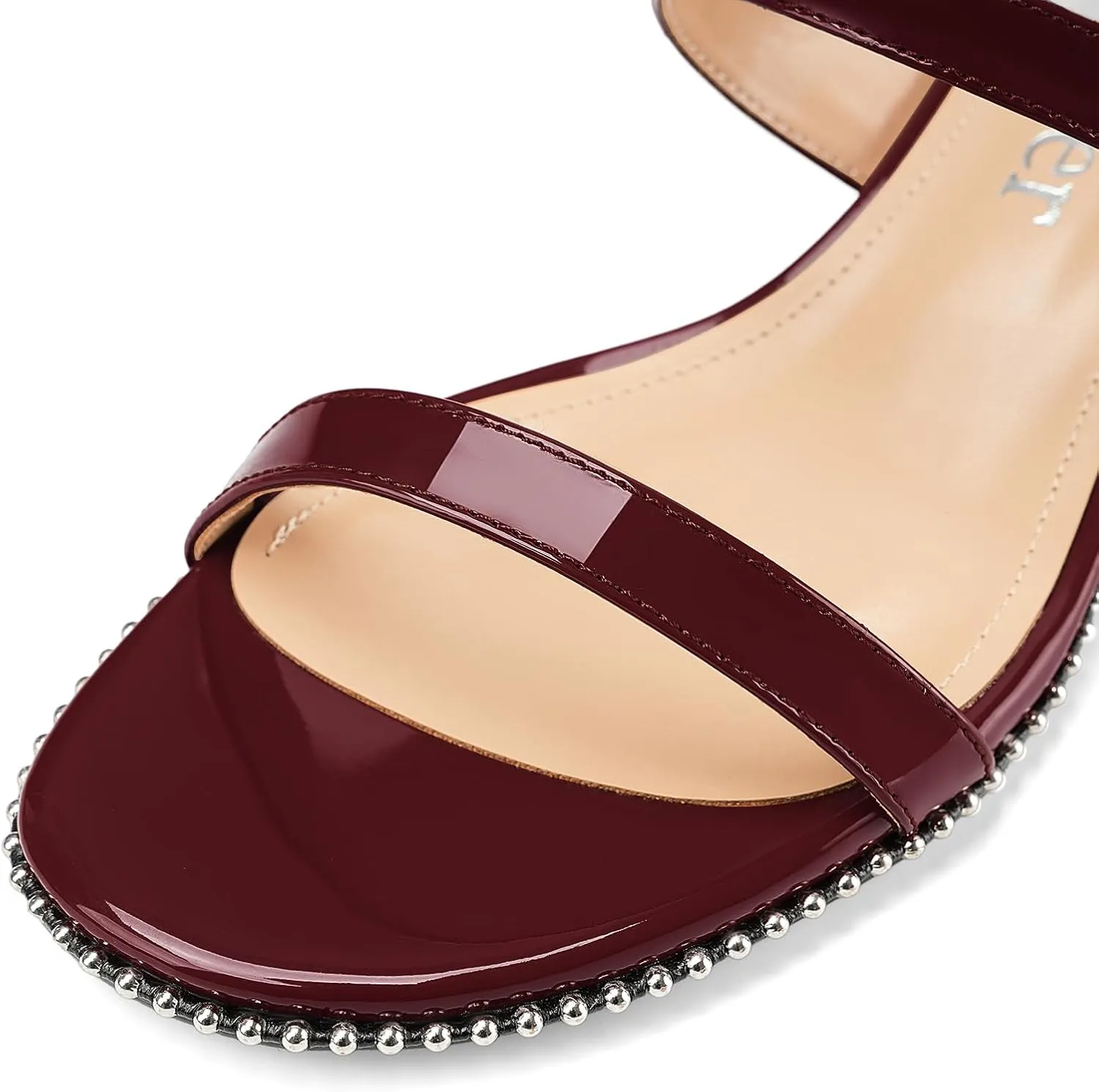 Z.Oufeier Women's Two Strap Low Kitten Heels Studded Sandals Open Toe Heeled Strappy Beaded Buckle Slip On Dressy Mules Shoes