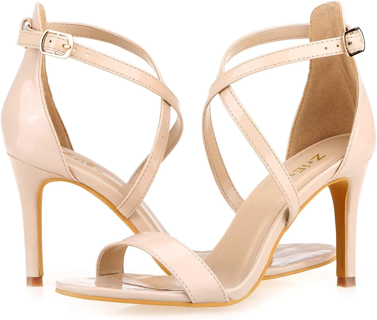ZriEy Women Heeled Sandals Cross Ankle Strap Sandals Open Toe Strappy High Heels Party Wedding Shoes