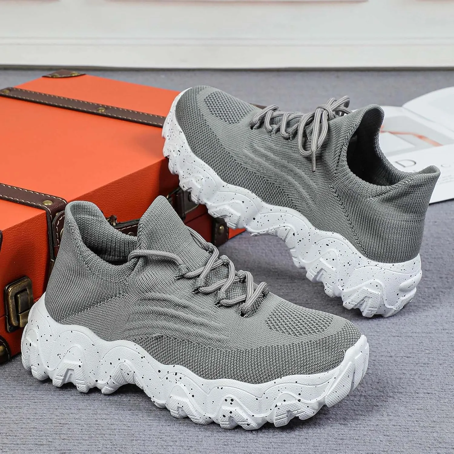 ZSpzx 2025 Summer Lace Up Low Top Slip On Sneakers, Women's Comfortable Breathable Knitted Sneakers, Casual Walking Shoes for Women,Lightweight Mesh Running Shoes,Women's Mesh Orthopedic Sneakers