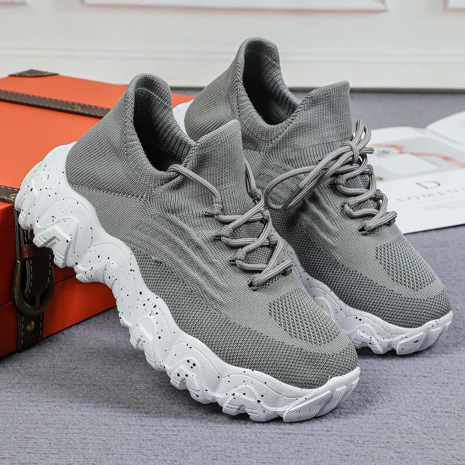 ZSpzx 2025 Summer Lace Up Low Top Slip On Sneakers, Women's Comfortable Breathable Knitted Sneakers, Casual Walking Shoes for Women,Lightweight Mesh Running Shoes,Women's Mesh Orthopedic Sneakers