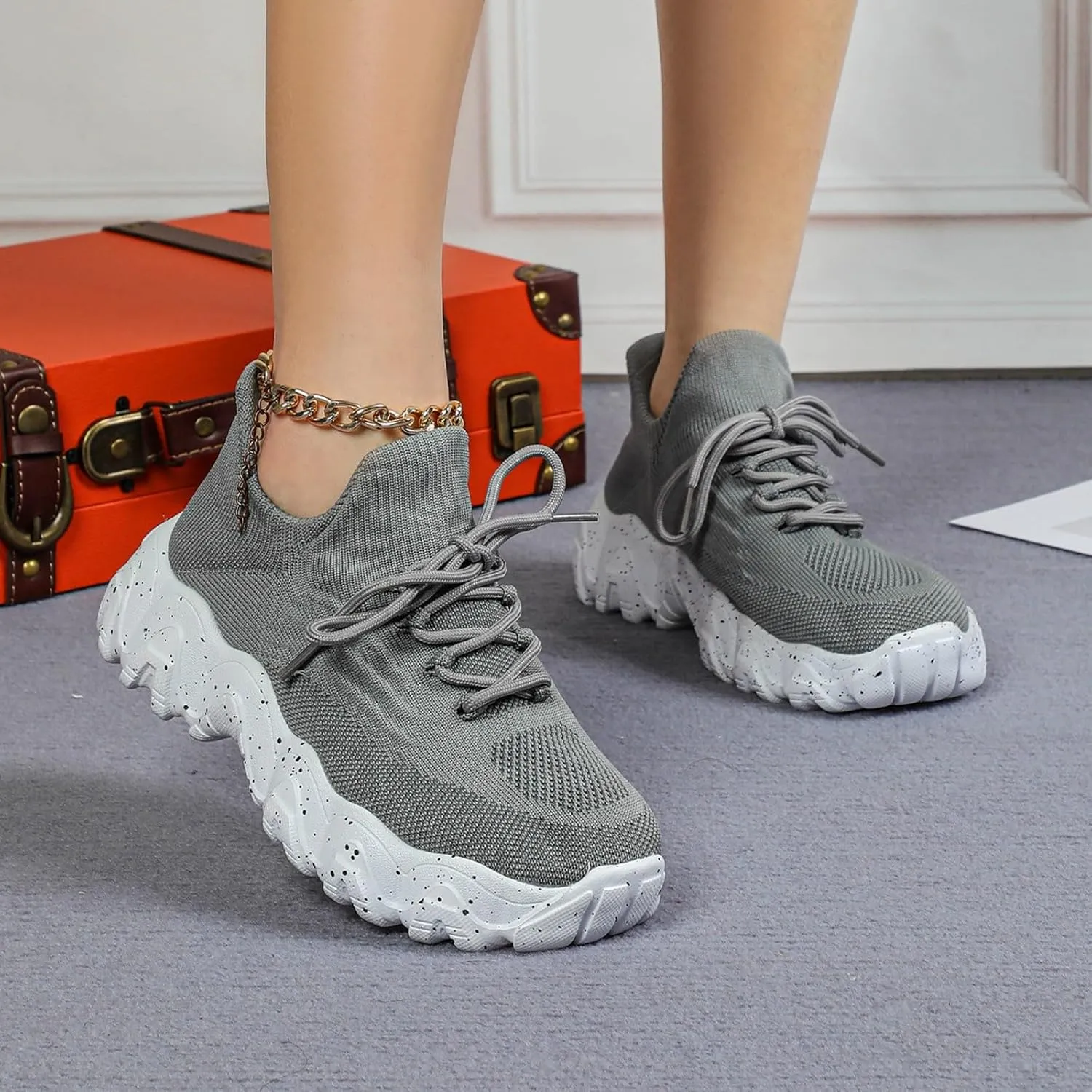 ZSpzx 2025 Summer Lace Up Low Top Slip On Sneakers, Women's Comfortable Breathable Knitted Sneakers, Casual Walking Shoes for Women,Lightweight Mesh Running Shoes,Women's Mesh Orthopedic Sneakers