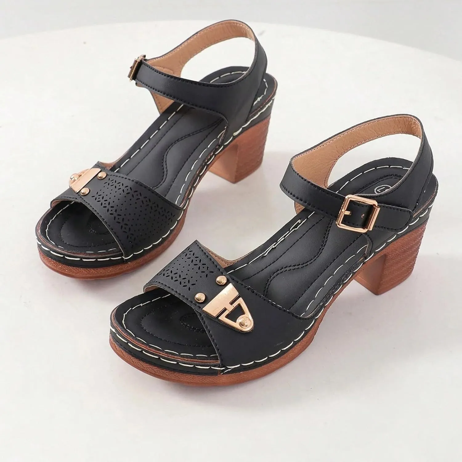 ZSpzx Women'S Open Toe Ankle Strap Low Block Chunky Heels Sandals Mid High Heel Comfortable Sandal Platform Summer Adjustable Wide Width Walking Dress Indoor Outdoor Shoes for Daily Wear