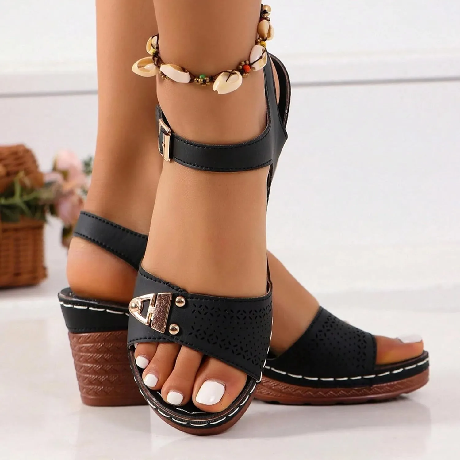 ZSpzx Women'S Open Toe Ankle Strap Low Block Chunky Heels Sandals Mid High Heel Comfortable Sandal Platform Summer Adjustable Wide Width Walking Dress Indoor Outdoor Shoes for Daily Wear