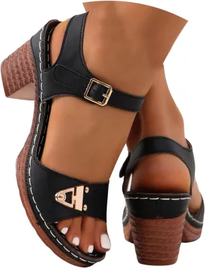ZSpzx Women'S Open Toe Ankle Strap Low Block Chunky Heels Sandals Mid High Heel Comfortable Sandal Platform Summer Adjustable Wide Width Walking Dress Indoor Outdoor Shoes for Daily Wear