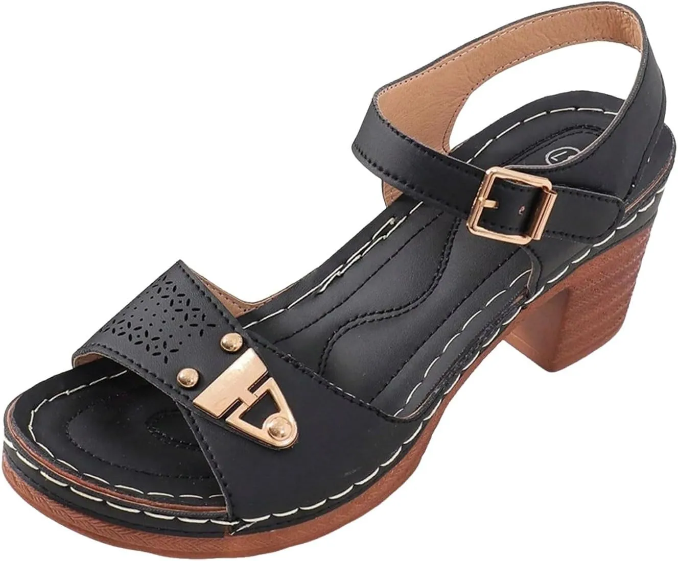 ZSpzx Women'S Open Toe Ankle Strap Low Block Chunky Heels Sandals Mid High Heel Comfortable Sandal Platform Summer Adjustable Wide Width Walking Dress Indoor Outdoor Shoes for Daily Wear